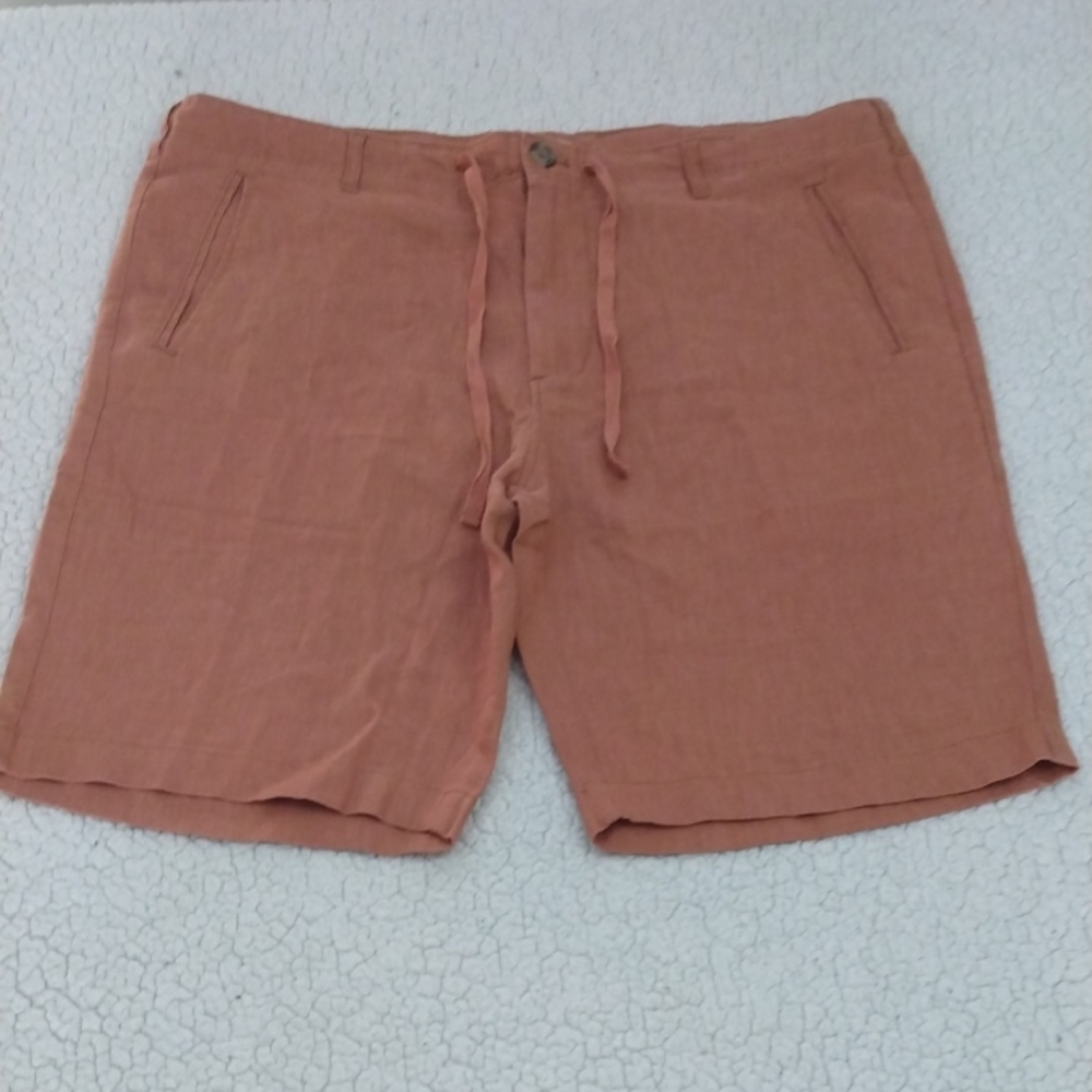 NWT Isle Bay Brick Red/Brown Linen Flat Front Shorts 36
